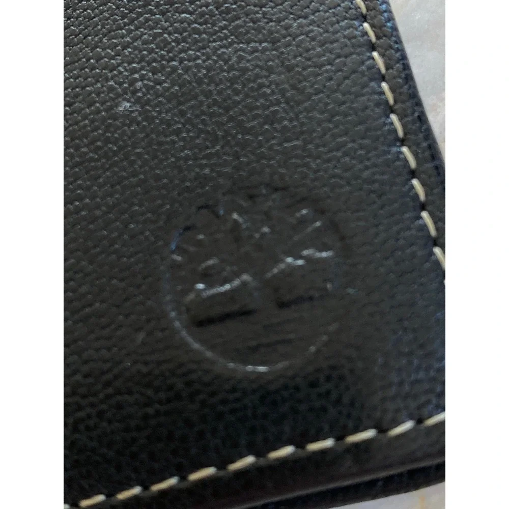 Timberland Mens Black Leather Bifold Wallet Contrast Stitch Embossed Tree Logo